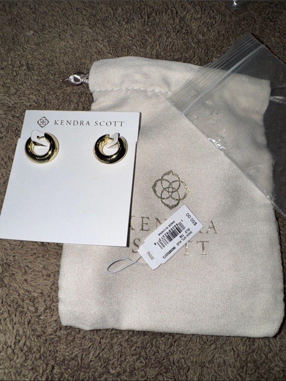 Kendra Scott Gold Polished Huggie Hoop Studs with Branded Pouch Mikki Metal